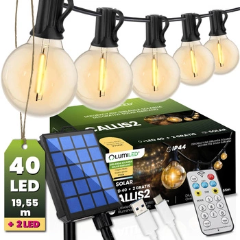 Girlanda Solarna Ogrodowa 40x LED Ozdobne Kuleczki 19,55m 2700K Ciepła + Pilot CALLIS2 LUMILED