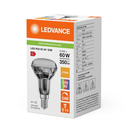 Żarówka LED R50 E14 5.9W = 60W 350lm 2700K Ciepła Biała FILAMENT ŚCIEMNIALNA LEDVANCE