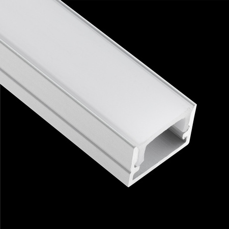 Profil Aluminiowy Anodowany do LED KM33 Srebrny Natynkowy 1m + Przesłona mleczna + Zaślepki