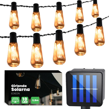 GIRLANDA SOLARNA ogrodowa OZDOBNA 10 wiszących przezroczystych żarówek EDISON 3000K GOLDLUX (Polux)