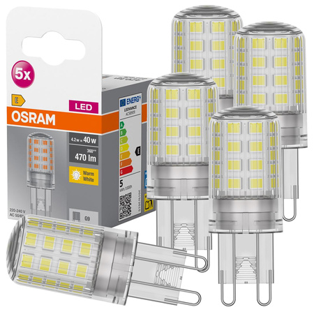 5x Żarówka LED Kapsułka G9 4.2W = 40W 470lm 2700K Ciepła 300° BASE Osram