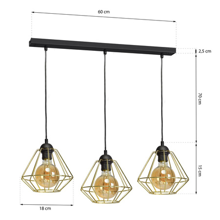 Lampa wisząca LUPO 3xE27 Geometryczny Kształt Loft Czarna Złota MLP6271 Milagro Metal