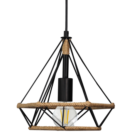 Lampa wisząca sufitowa BROXTON Rope IL MIO czarna w stylu loft stal + sznur 1x E27 GOLDLUX (Polux)