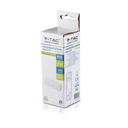 Czujnik Ruchu mikrofalowy 180°/360° IP65 BIAŁY Natynkowy Sufitowy Ścienny Nastawny V-TAC