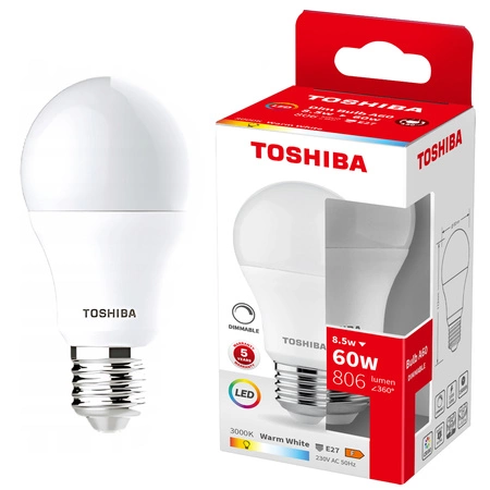 Żarówka LED E27 A60 8,5W = 60W 806lm 3000K Ciepła Ściemnialna TOSHIBA