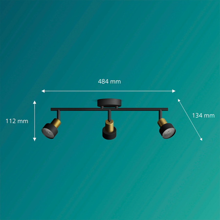 Lampa Sufitowa Reflektor 3x GU10 Czarna-Miedziana Conduit Philips