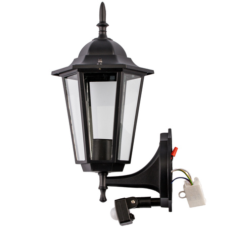 Lampa Ogrodowa Kinkiet Elewacyjny Zewnętrzny E27 LED Latarnia Czujnik Ruchu BELLIS Czarna LUMILED