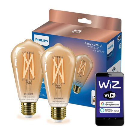 2x Żarówka LED E27 ST64 7W = 50W Filament Bursztynowa SMART WiFi Philips WiZ