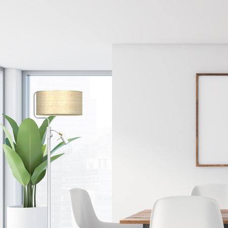 Lampa Podłogowa Stojąca MARSHALL Biała Rattanowa 1xE27 + 1x mini GU10 Milagro