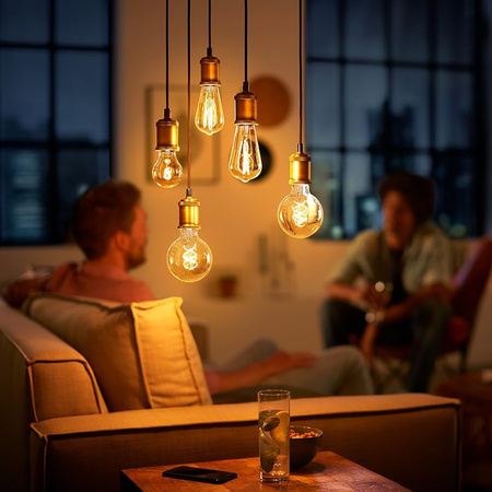 Żarówka LED E27 A60 3W = 25W 250lm 1800K Ciepła 300° FILAMENT Vintage Bursztynowa Decorative Philips