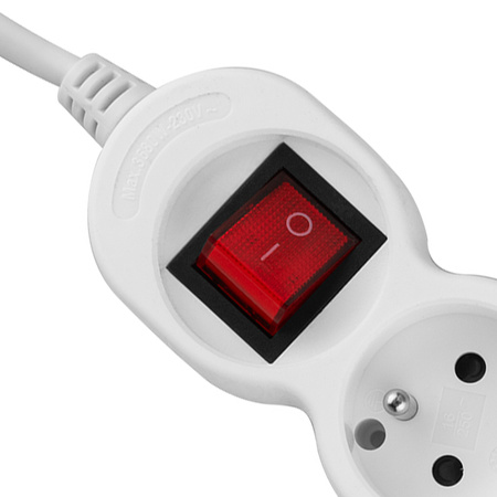 Przedłużacz Sieciowy Kabel z Uziemieniem Listwa Zasilająca 4 Gniazda 5m Włącznik ON/OFF Biały Sznur Lendo Lumiled