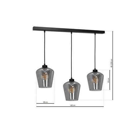 Lampa wisząca SANTIAGO 3xE27 Klosz Przydymione Szkło MLP6609 Metal + Szkło