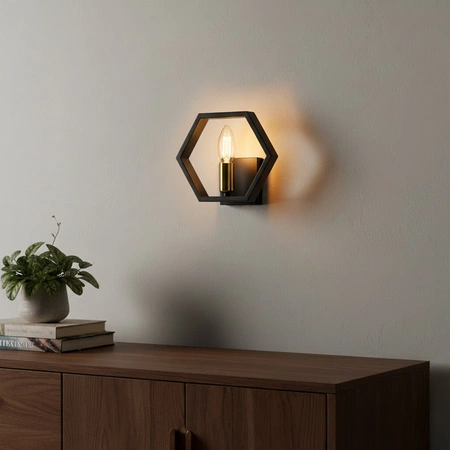 Kinkiet Ścienny Lampa Oprawa Natynkowa E14 Czarny Złoty Honey Sanico Goldlux