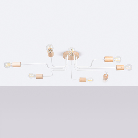 Lampa Sufitowa Żyrandol 8x E27 Naturalne Drewno Biała Timbo Peach Puff SL.1667 Sollux