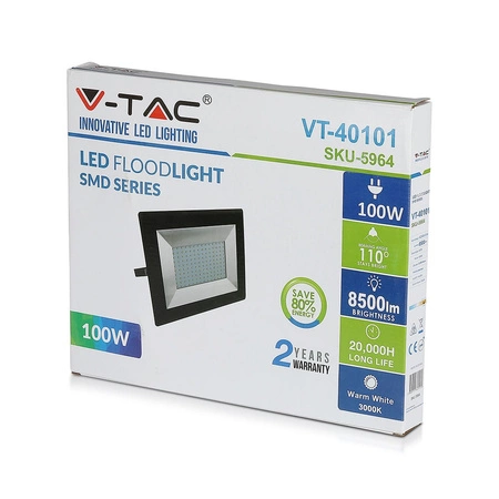 Naświetlacz LED 100W 8500lm 4000K IP65 Czarny SMD VT-40101B V-TAC