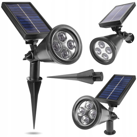 Lampa Ogrodowa LED Solarna Wbijana Reflektor 2W Zimna IP65 czujnik zmierzchu