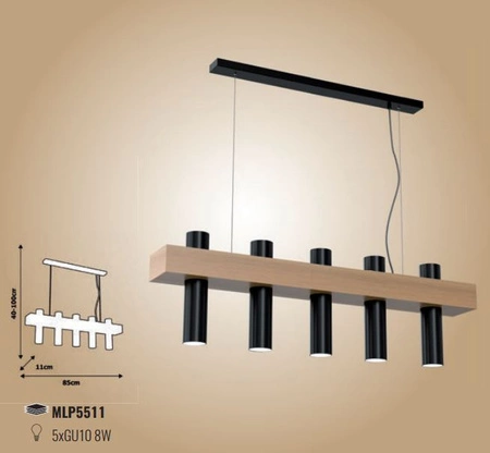 Lampa wisząca WEST czarna 5xGU10 MILAGRO geometryczna metal + drewno styl skandynawski
