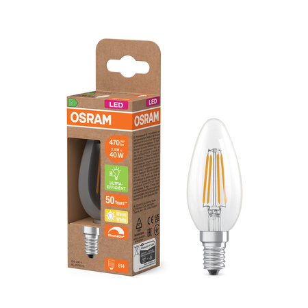 Żarówka LED B35 E14 Świeczka 2.5W = 40W 470lm 2700K Ciepła 300° Filament Ściemnialna Osram