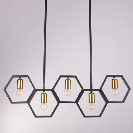 Lampa Sufitowa Wisząca Dekoracyjna 5x E27 Czarna Złota Honey Sanico Goldlux