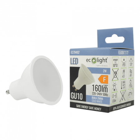 Żarówka LED Reflektor GU10 2W 180lm 6500K Zimna Ecolight