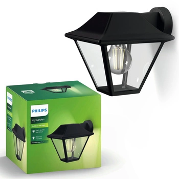 Kinkiet Ogrodowy Lampa Elewacyjna Zewnętrzna LATARNIA E27 IP44 Czarna Alpenglow Philips