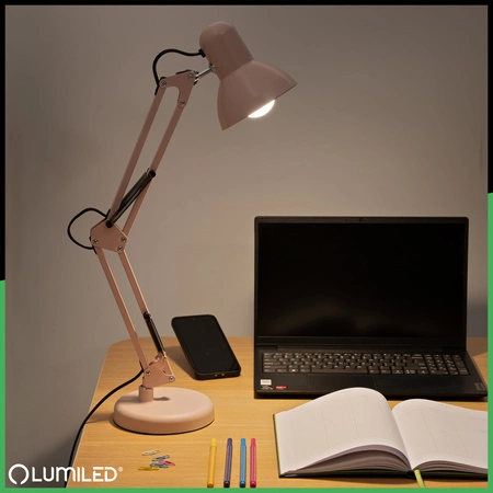Lampka Biurkowa Kreślarska Stołowa E27 TOBI Pastelowy Różowy Lumiled + uchwyt na blat