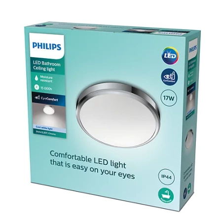 Lampa Sufitowa Plafon Łazienkowy LED 17W 1700lm 4000K IP44 Chrom Doris Bathroom Philips