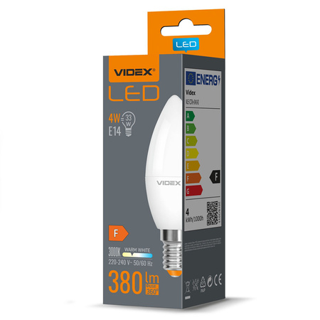 Żarówka LED E14 C37 Świeczka 4W = 33W 380lm 3000K Ciepła 220° Videx