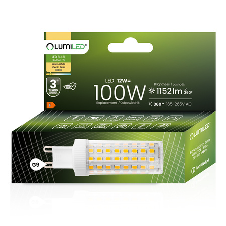 Żarówka LED G9 Kapsułka 12W = 100W 1152lm 3000K Ciepła 360° LUMILED