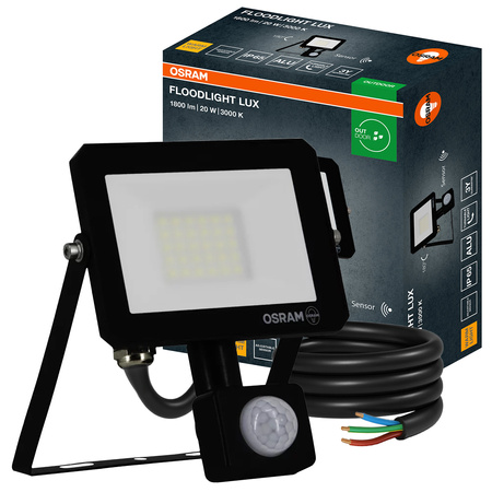 Naświetlacz LED Halogen Zewnętrzny Reflektor 20W 3000K 1800lm IP65 z Czujnikiem Ruchu i Światła FLOODLIGHT LUX SENSOR OSRAM