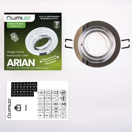 Oprawa Halogenowa Podtynkowa Lampa Sufitowa Szklana Okrągła Ruchoma GU10 ARIAN LUMILED