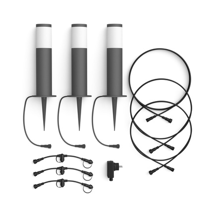 Zestaw 3x Lampa Ogrodowa Zewnętrzna SŁUPEK 25cm LED 6W 600lm 2700K IP44 + Zasilacz Low Voltage 12V Philips