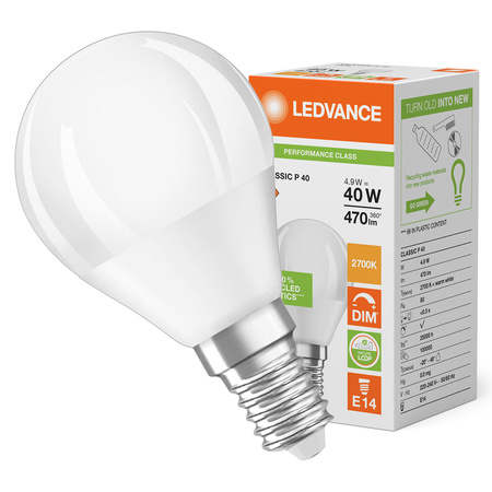 Żarówka LED Kulka E14 P45 4.9W = 40W 470lm 2700K Ciepła 200° Ściemnialna Ledvance