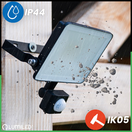 Naświetlacz LED AZZLER 20W 2400lm 4000K IP44 Halogen Zewnętrzny Lampa z Czujnikiem Ruchu Czarny LUMILED