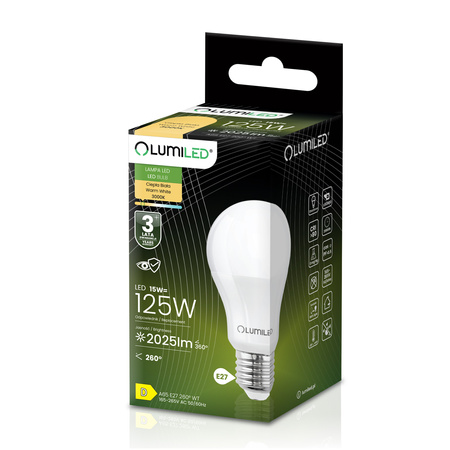 6x Żarówka LED E27 A65 15W = 125W 2025lm 3000K Ciepła 260° LUMILED