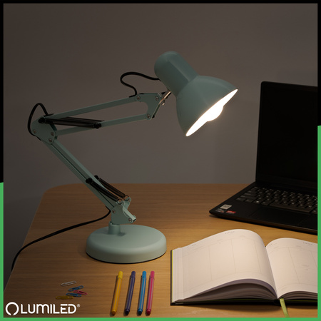 Lampka Biurkowa Kreślarska Stołowa E27 TOBI Pastelowa Niebieska Lumiled + uchwyt na blat