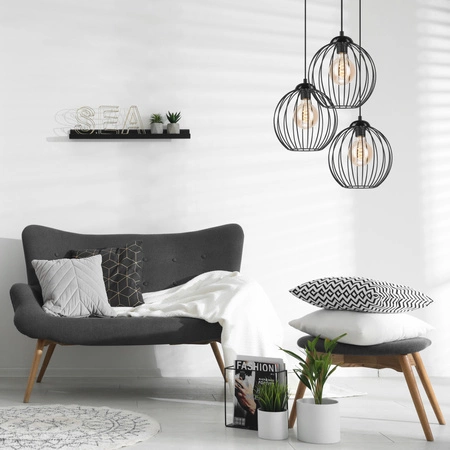 Lampa Wisząca Sufitowa ZOYA 3xE27 Czarna Druciana LM-3.162 Lamkur