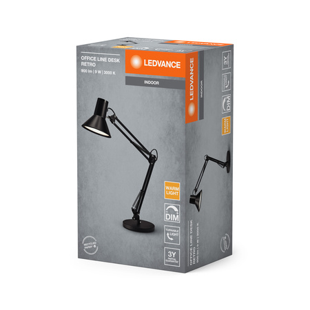 Lampa Stołowa Biurkowa LED Regulowana 9W 393lm 3000K Ciepła Ściemnialna Czarny Office Line Ledvance
