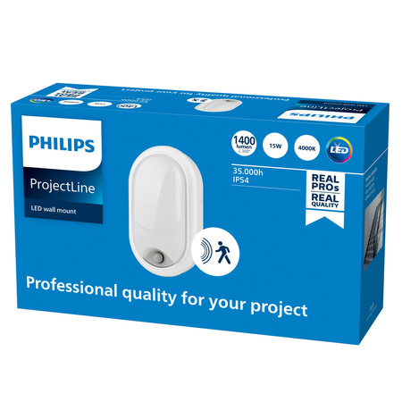 Lampa Zewnętrzna Kanałowa LED 15W 1400lm 4000K IP54 z Czujnikiem Ruchu i Zmierzchu Biała ProjectLine Philips