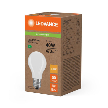 Żarówka LED E27 A60 2.2W = 40W 470lm 2700K Ciepła 300° Ledvance