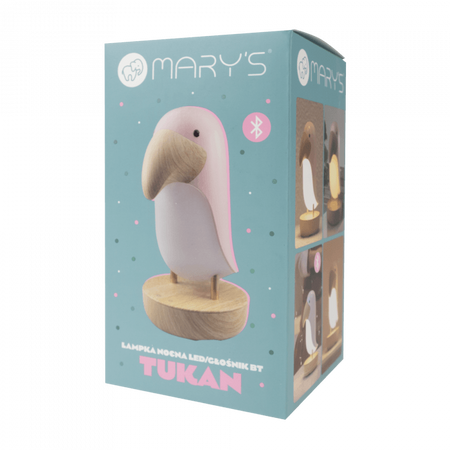 Lampka Nocna Dziecięca LED 2.7W 3000K Ciepła + Wielokolorowa RGB USB Akumulatorowa 1200mAh Różowa z Głośnikiem Bluetooth TUKAN MARY'S