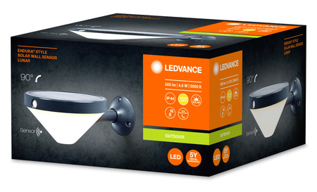 Lampa Solarna Ogrodowa Zewnętrzna Kinkiet Elewacyjny LED 4.5W 300lm 3000K IP44 Czarny Z Czujnikiem Ruchu i Zmierzchu Endura Ledvance