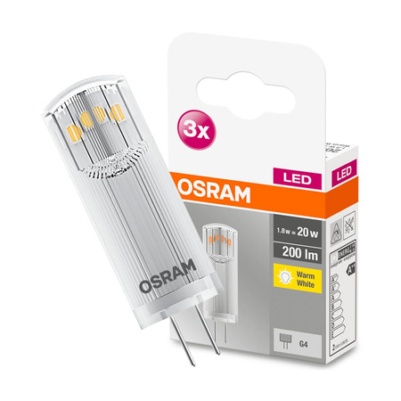 3PAK Żarówka LED G4 KAPSUŁKA 1,8W = 20W 200lm 2700K 300° 12V OSRAM