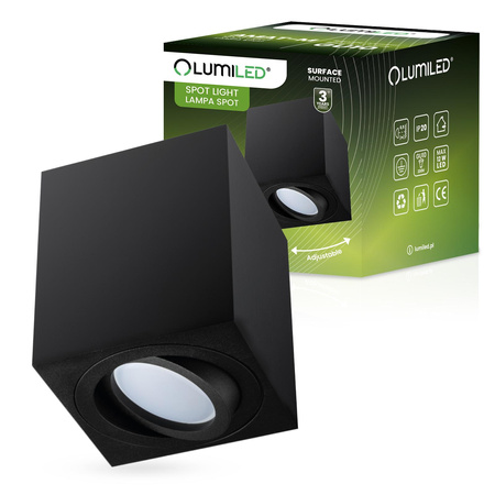 Oprawa Natynkowa HALOGENOWA Spot Tuba Ruchoma GU10 Kwadratowa Czarna 84mm AMAT-M LUMILED