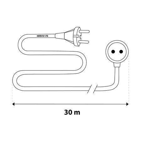 Przedłużacz Ogrodowy Kabel Budowlany Pojedynczy 1 Gniazdo 30m Pomarańczowy Sznur GRIDEN Lumiled