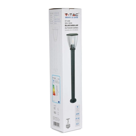 Lampa Ogrodowa Słupek 80cm E27 Przezroczysty Klosz Czarna VT-839 V-TAC