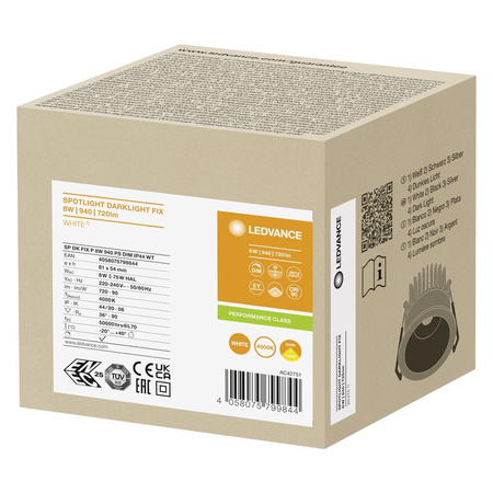 Panel LED Oprawa Podtynkowa Punktowa 8W 720lm 4000K Neutralna Ściemnialna Oczko Spot Biały Darklight Ledvance