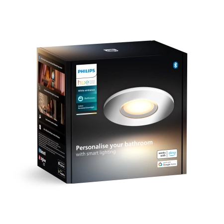 Oprawa Podtynkowa Wpuszczana LED Hermetyczna IP44 Łazienkowa 4.2W 400lm IP44 White Ambiance TW Chrom Inteligentna SMART Zigbee Bluetooth Adore Philips HUE