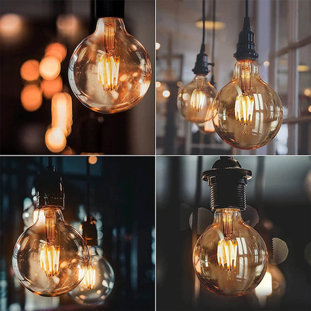 Zestaw 3x Żarówka Dekoracyjna Kulista LED E27 G95 6W = 50W 660lm 2000K Ciepła 360° Filament LUMILED Globe Amber