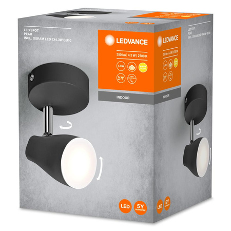 Lampa Sufitowa LED Reflektor Regulowany Punktowy 4.3W 210lm 3000K Ciepła Czarny Spot Ledvance